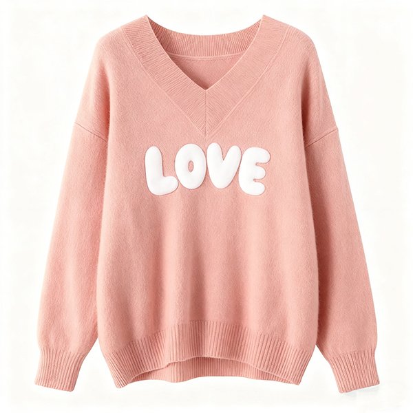Women's Soft Warm Oversized V-Neck Wool Pullover - Long-Sleeve Loose-Fit Casual Sweater