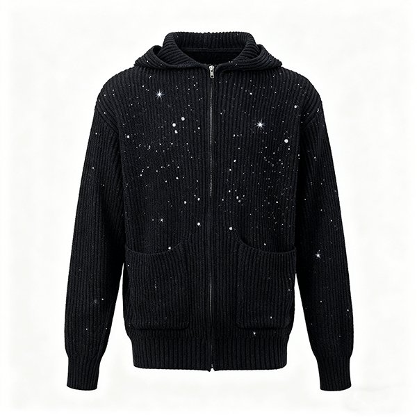 Men's Zipper Front Hooded Knit Cardigan - Casual Long-Sleeve Sweater Jacket