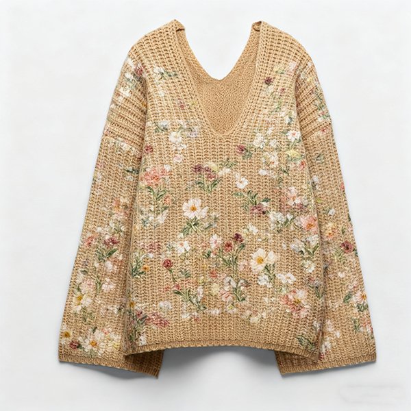 Women's Stylish Solid V-Neck Long-Sleeve Knit Sweater - Elegant Temperament