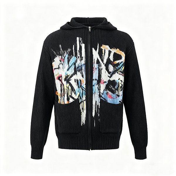 Men's Hooded Zipper Knit Cardigan - Casual Long-Sleeve Jacket