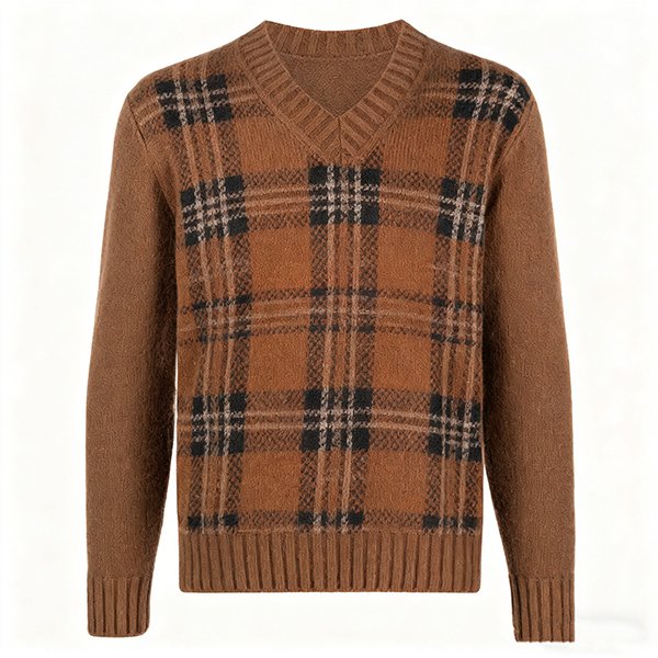 Men's Winter Warm Cashmere Ribbed V-Neck Knit Pullover